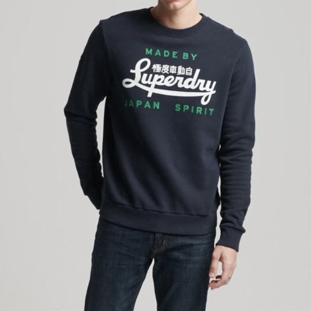 Superdry Men’s M Script Style College Crew Neck Sweatshirt Navy Green White